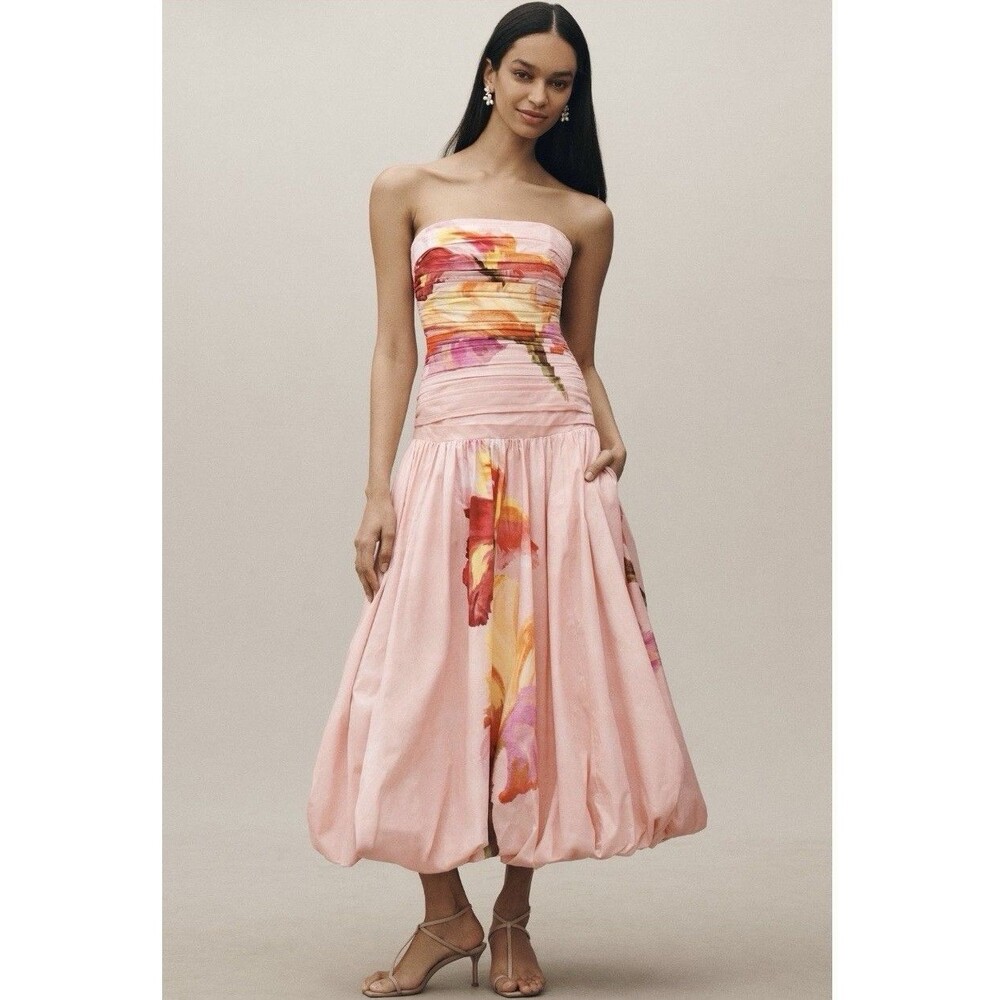 Anthropologie Nicholas Label Despina Strapless Floral Midi Bubble Dress Sz 8 New